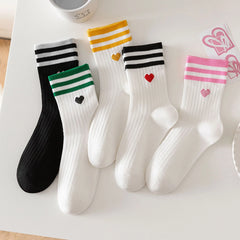 Lbsfy Women Socks Cotton Spring Winter Love Print Mid-tube Socks Harajuku Streetwear Harajuku Cute Korean Short Striped Sock Girl Gift