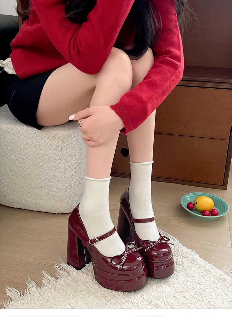 LBSFY -Autumn Platform Thick Heel Women Mary Jane Shoes Fashion Butterfly-knot Shoes Ladies Outdoor Dress Pumps