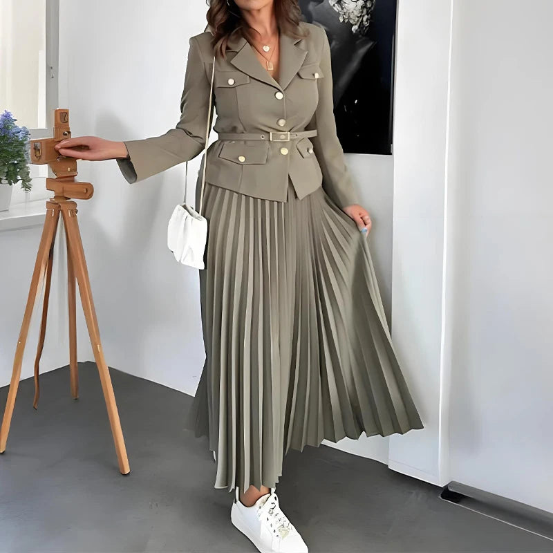 LBSFY  -  Temperament Commute Suit For Women Casual Loose Office Blazers& Pleat Skirts Outfits Fashionable Sets Ladies Long Sleeve Suit