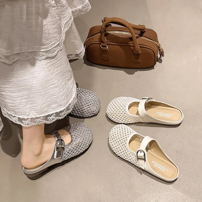 LBSFY -Shoes Woman's Slippers Cover Toe Slides 2025 Summer Soft Flat Flat Shoes Female Cover Toe Slippers Women Summer Pantofle Slides
