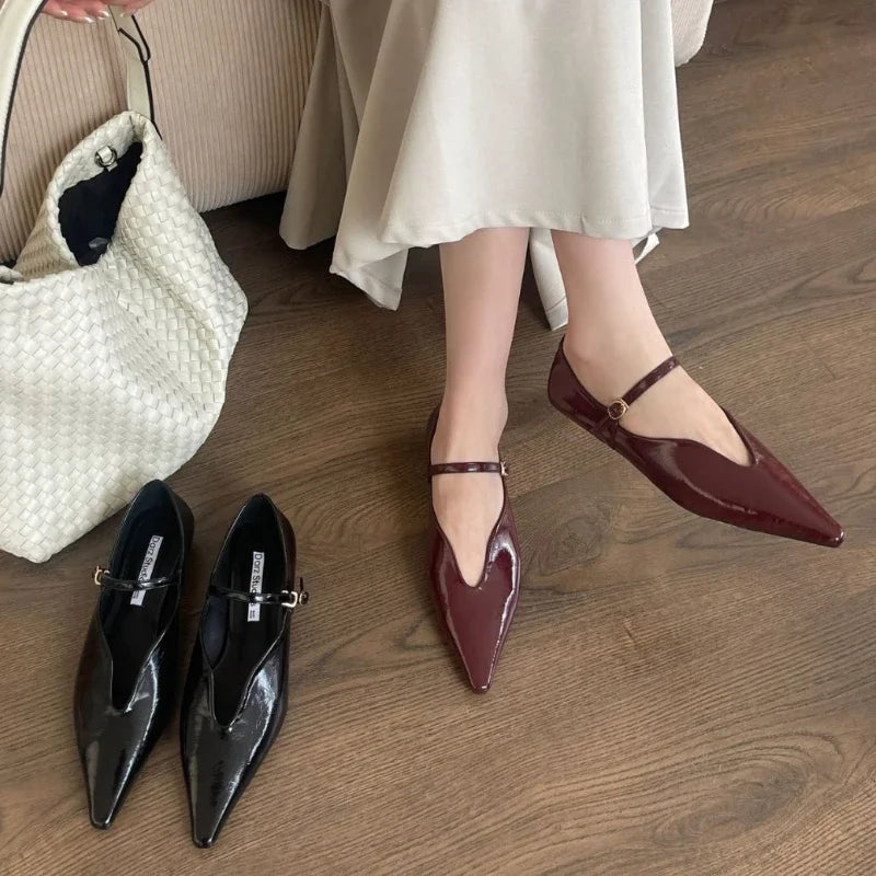 Lbsfy Fashion Comfort Shallow Flat Shoes Women Pointed Toe Elegant Office Shoes Buckle Strap Designer Footwear Female Zapatos De Mujer