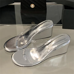 LBSFY -Summer PVC Transpare Design Wedges Heels Slippers Women Concise Party Flip Flop Slides Shoes Zapatos De Mujer