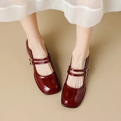 LBSFY -Spring Women's Shoes Ladies High Heels Casual Mary Janes White Square Toe Shallow Mouth Design 41-43 Retro Single Shoe