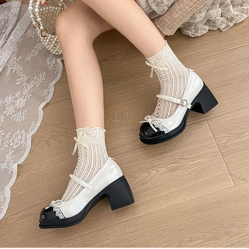 LBSFY -Platform Thick Heel Women Mary Jane Shoes Fashion Butterfly-knot Dress Shoes Ladies Outdoor Leather Pumps