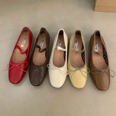 LBSFY -Women Flat Ballet Shoes Female New Bow Band Retro Shallow Mouth Women's Shoes Soft Ballet Shoes Size 39-40 Mujer