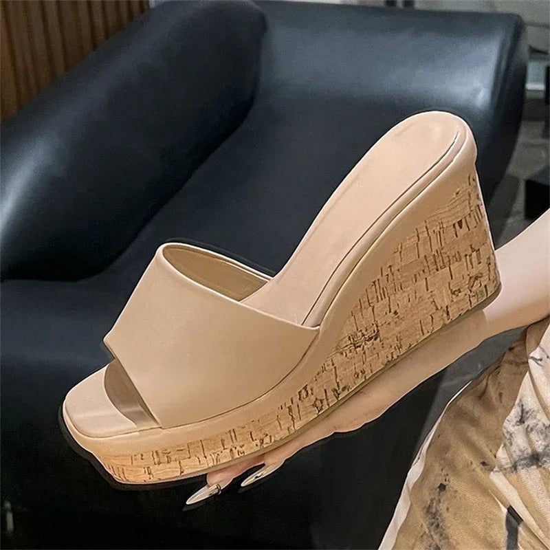 LBSFY -Summer Fashion Concise Square Toe Platform Wedge Heels Slippers Woman Female Sandals Slide Shoes Zapatos De Mujer