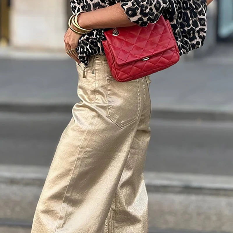 LBSFY  -  Retro Light Flare High Waist Trousers Women High Street Solid Color Button Pants Harajuku 2025 Loose Female Pockets Style Pant