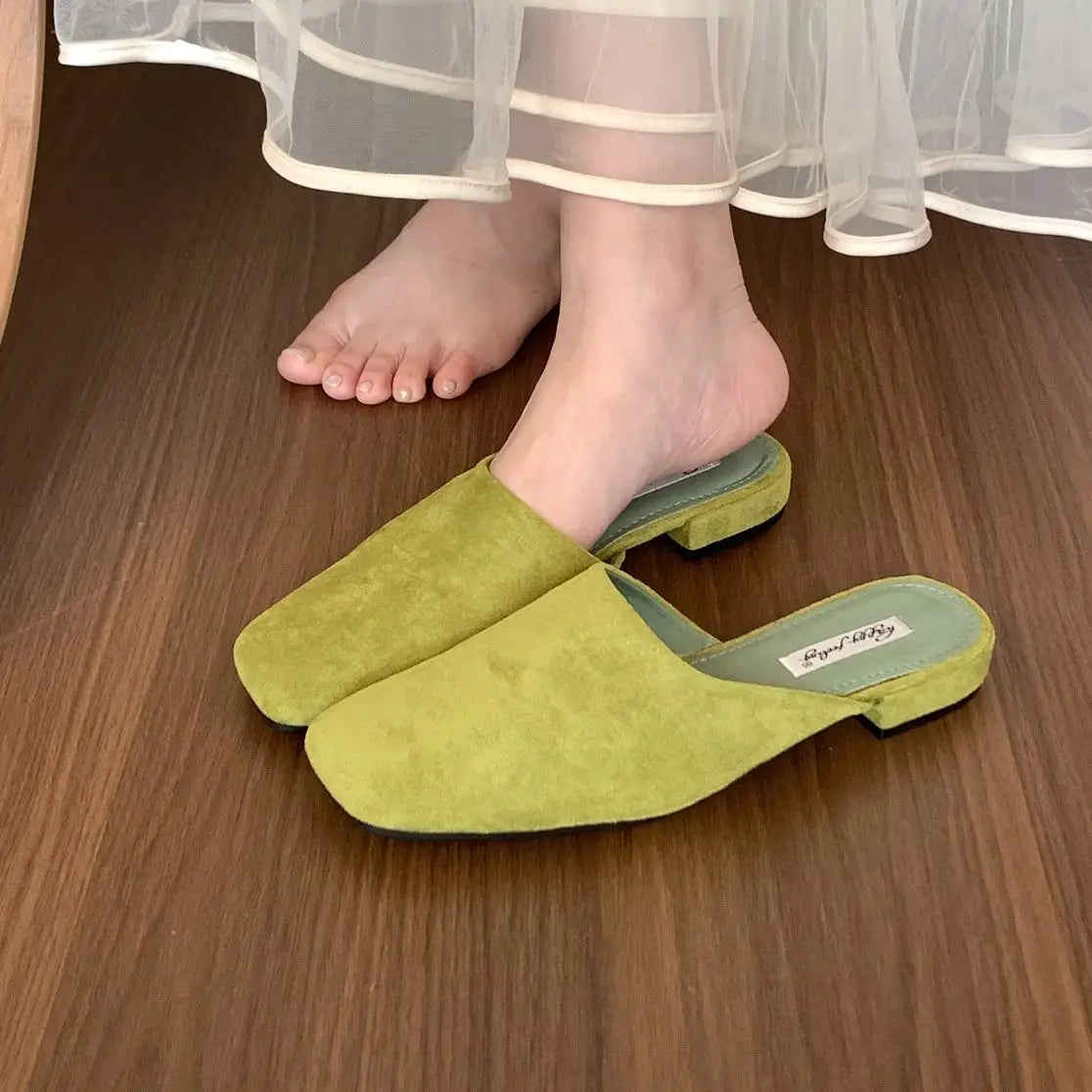 LBSFY -Brand Women Slippers Square-toed Muller Shoes Lady Luxury Low Heel Outdoor Slippers Summer Fashion All-Match Slides