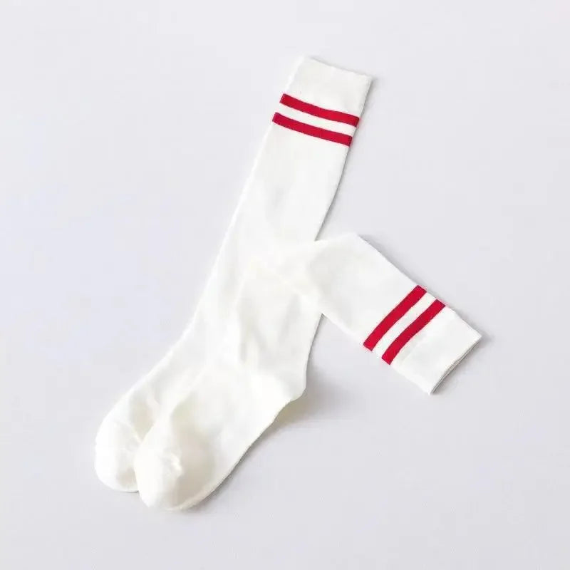 Lbsfy Sports Style Calf Socks Japanese Korean Student JK Stripe College Style Girl Cotton Socks Pile Up Socks Baseball Stockings