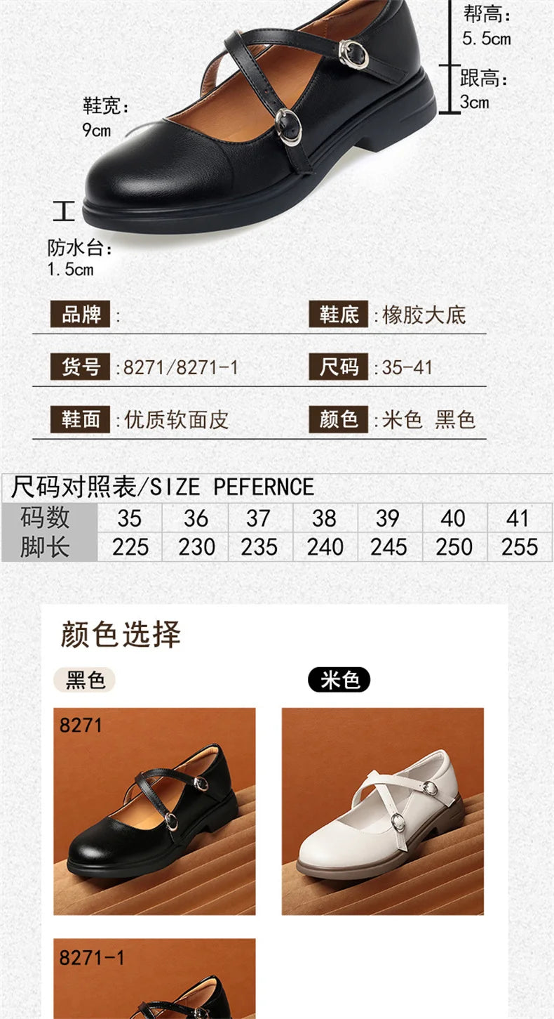 LBSFY -Spring Versatile Breathable Women Mary Jane Shoes Low Heel Buckle Strap Round Toe  Party Dance Soft Leather Single Shoes