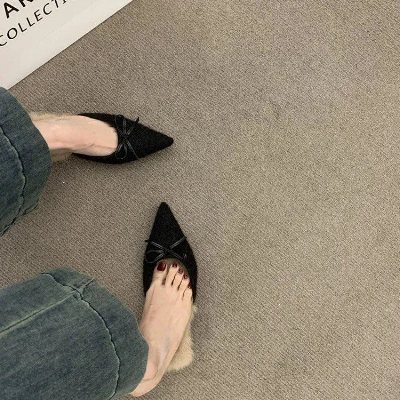 LBSFY -New High Heel Plush Slides Woman Fashion Elegant Pointed Toe Lamb Hair Slippers Ladies Luxury Plush Evening Party Pump Shoes