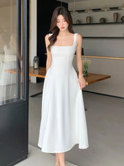 LBSFY -Vintage Elegant French Spaghetti Strap Women's Dresses Square Collar Sleeveless A-Line Wedding Party Dress Female Prom Vestidos