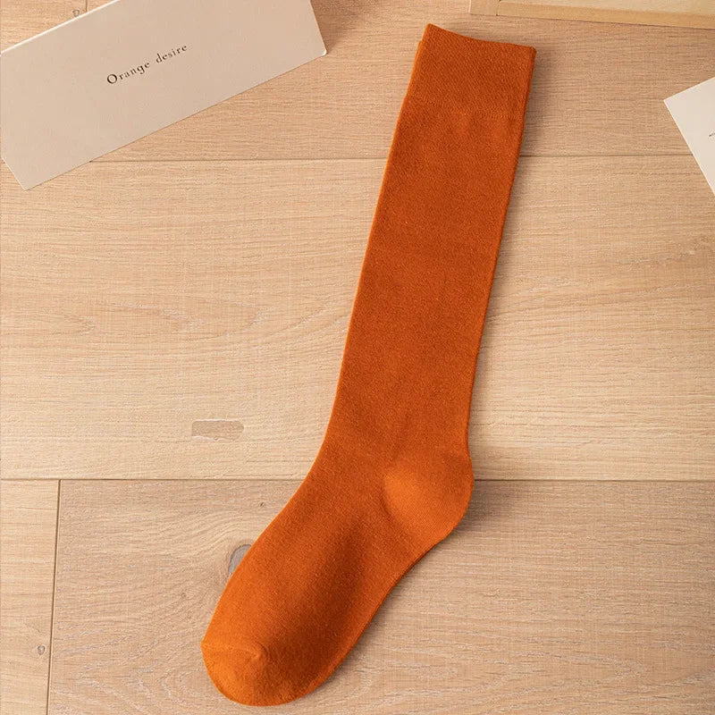 Lbsfy Women Cotton Knee High Socks Girl Black White Stockings Solid color Casual Calf Sock Female Fashion Sexy Long Socks