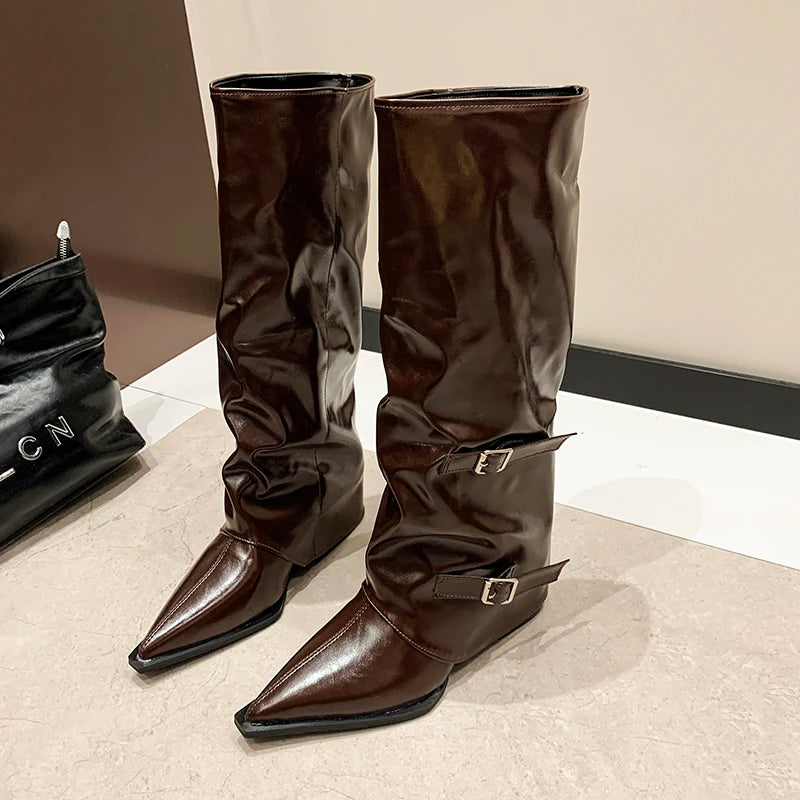 LBSFY -Designer New High-heeled Women Boots Pointed Toe Long Boots for Women Sexy Punk Gothic Boots Paris European and American Female