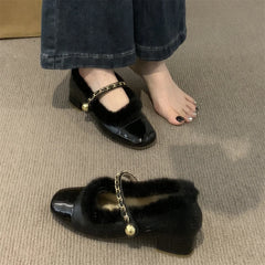 LBSFY  - Winter New Women's Shoes Plush Single Shoes Wearing Thick Heels with Velvet and Warm Cotton Shoes Outside French Marilyn Shoes