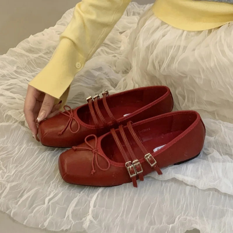 LBSFY  -Brand New Women Flats Soft Ballerinas Flat Heel Casual Ballet Shoes Fashion Square Toe Shallow Ladies Mary Jane Shoes