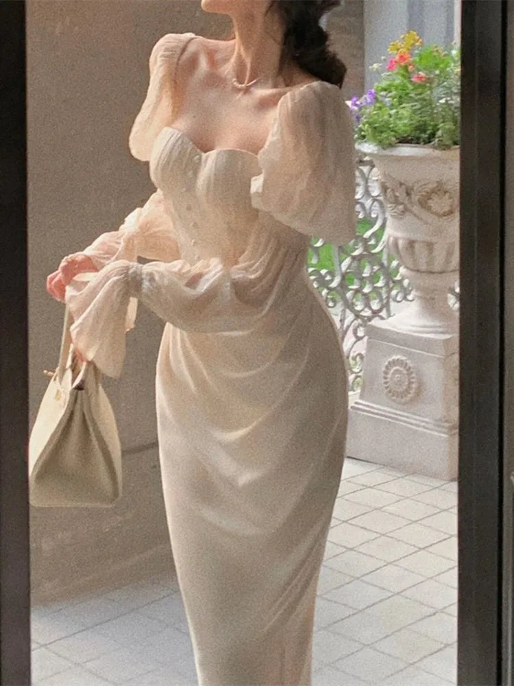 LBSFY -Elegant Party Dresses For Women Vintage Long Dress Off Shoulder Long Sleeve Autumn Spring Prom Robe Slim One Piece Vestidos New