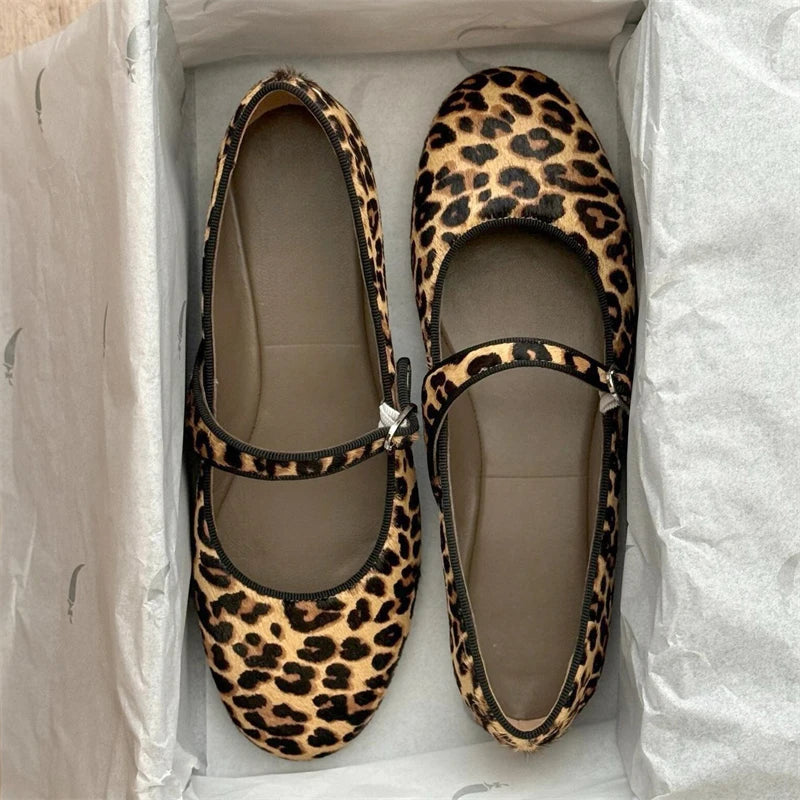 LBSFY -New Fashion Leopard Print Women Flats Mary Janes Shoes Designer Shallow Footwear Female Belt Buckle Casual Ladies Shoes