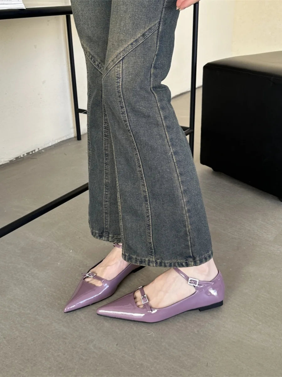 LBSFY  -  2024 Ladies Women Flat Shoes Fashion Brand Buckle Women Elegant Laofer Shoes Flat Heel Slip On Dress Ballerinas Shoes