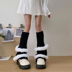Lbsfy Winter Plush Thickened Kwaii Leg Warmers Lolita Cute JK Leg Covers Gothic Leg Socks Y2K Calf Socks Warm Leg Boot Cuffs Sock