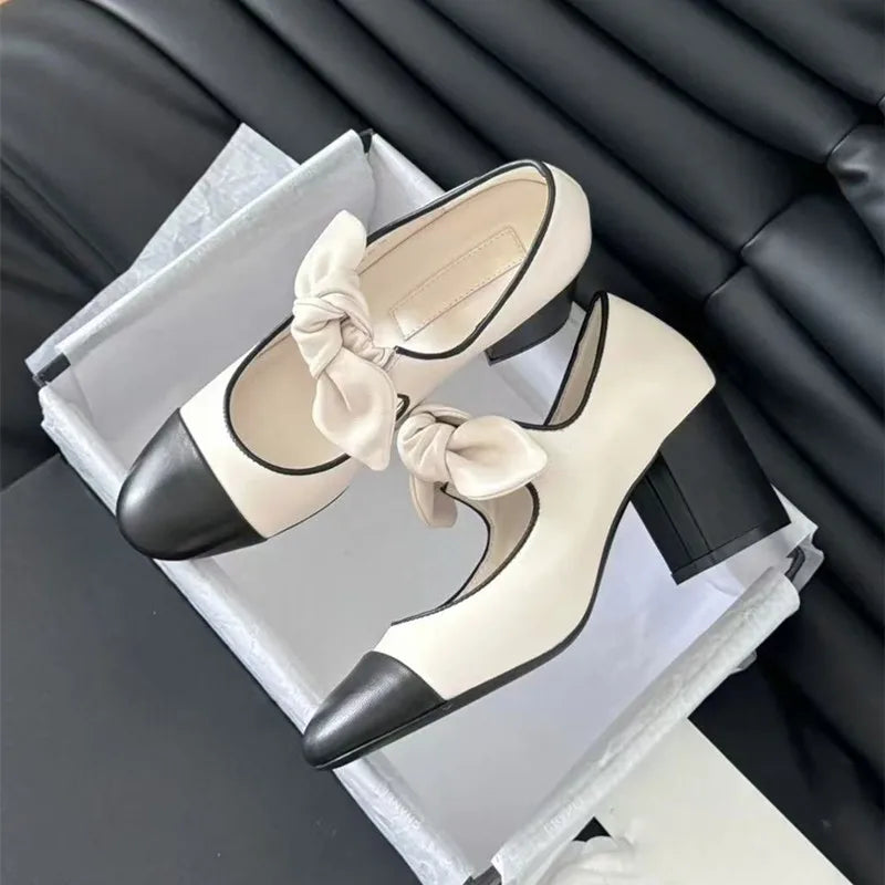 LBSFY  -   Star style Fashion Mixed-color Bowknot Mary Janes Women Pumps Spring Summer Patent Leather Thick High heels Female Party Shoes