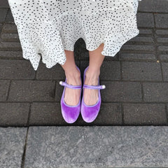 LBSFY  -  Retro Purple Burgundy Satin Pearl Velvet Mary Jane Flat Shoes for Women Ballet Flats Students Luxury Designer Shoes for Women