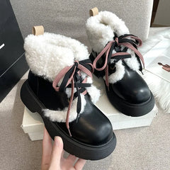LBSFY  -  Winter Pu Leather Velvet Non-slip Warm Snow Boots for Women Designer Soft-soled Women's Cotton Shoes Fashion Ankle Boots Female