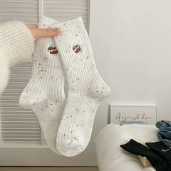Lbsfy 2 Pairs Wool Women Socks Style Trendy Embroidery Socks Cartoon Long Style Simple Kawaii Cute Socks Dogs Breathable Comfy
