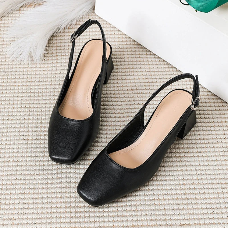LBSFY -New Mid Thick Heel High Heels Women's Shoes French Baotou Shallow Mouth Sandals Women's Summer Large Coarse Heeled Sandals