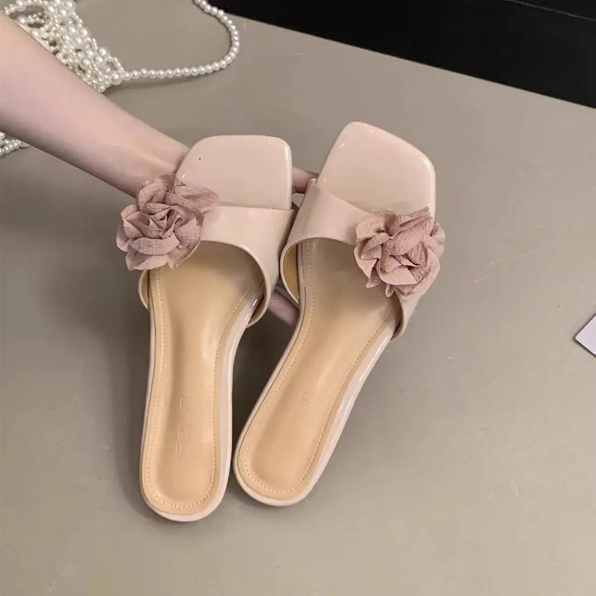 LBSFY -Women French Flowers Slippers Summer Slides Open Toe Flat Casual Shoes Leisure Sandal Female Vacation Beach Flip Flops