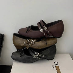 LBSFY -Luxury  Lace Tie Leg Satin Leather Ballet Flats Woman Square Toe Bowknot Elastic Band Ballerinas Ladies Wedding  Floral Shoes