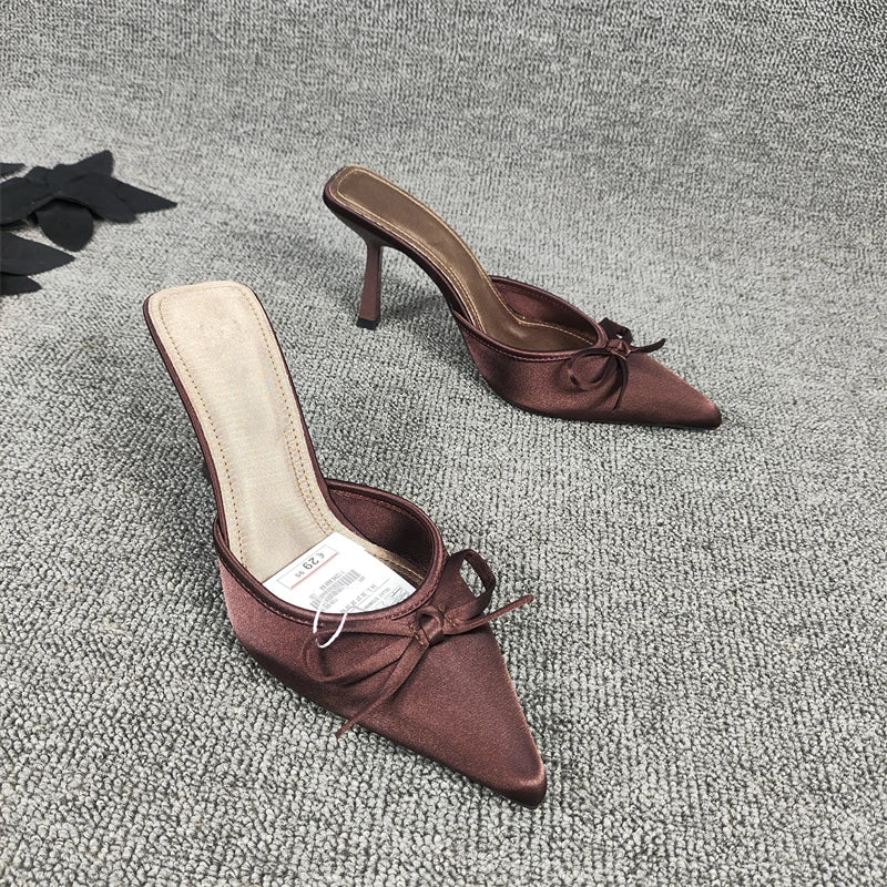 LBSFY - Summer High Heel Women Slippers Fashion Pointed Toe Muels Shoes Ladies Elegant Party Dress Sandalias