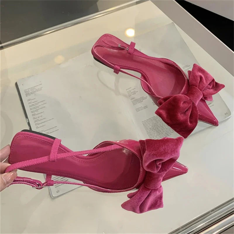 LBSFY -Spring Fashion Butterfly-knot Buckle Strap Pumps Women Pointed Toe Square Heel Dress Casual Mule Ladies Sandals Shoes