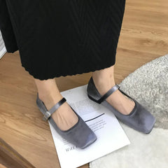 LBSFY -Fashion Women's Velvet Flats Ladies Square Toe Shallow Buckle Casual Ballet Shoes Slip-on Outdoor Mary Jane Shoes