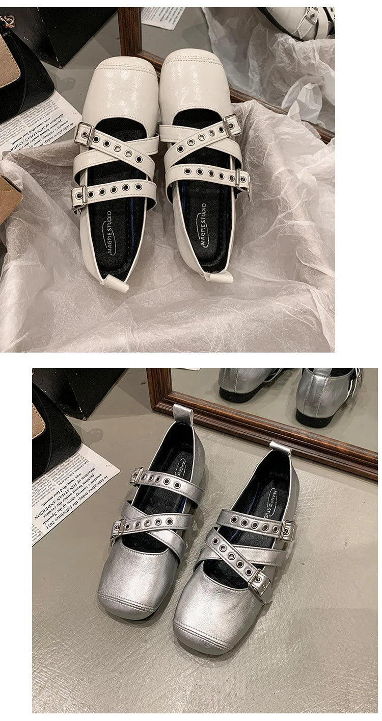 LBSFY -Designer Spring Women Mary Jane Shoes Fashion Square Toe Ladies Comfort Soft Sole Flats Women's Belt buckle Ballerinas Shoes