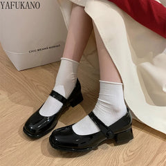 LBSFY -Mary Jane Shoes British Style Patent Leather Single Shoes Chunky Heels Lolita Shoes School Uniform Student Girls Leather Shoes