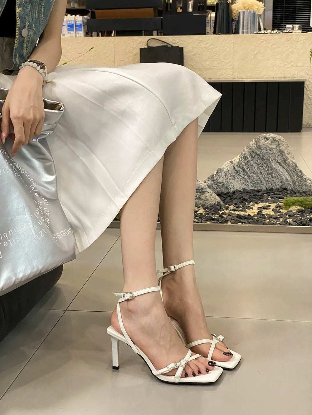 LBSFY  -  Sexy Women Sandals Cross Strap Summer Fashion Dress Shoes Thin High Heels Stiletto Heeled Ankle Strap Leapard Black White 2024