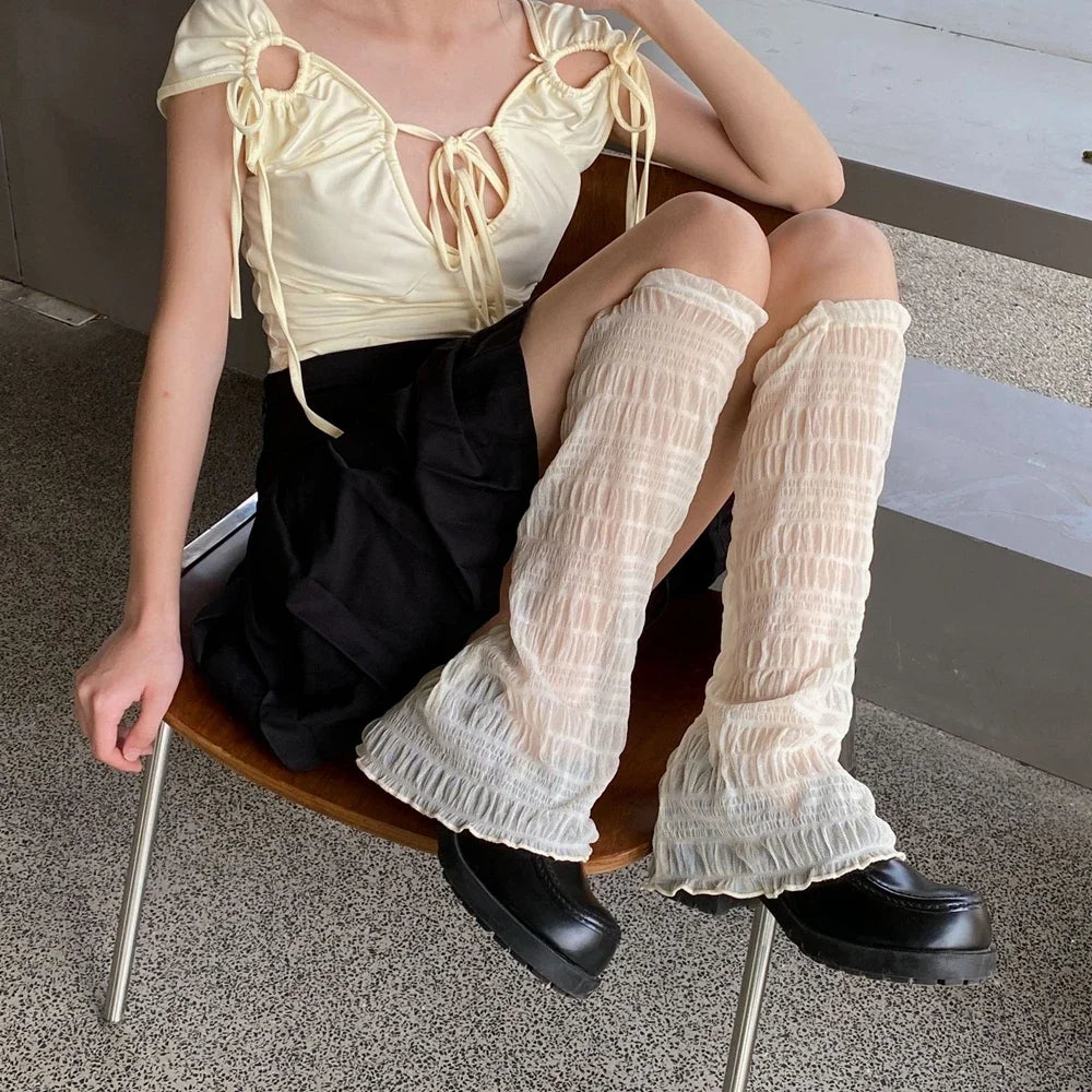 Lbsfy Summer Pleated Leg Warmers Japanese Y2K Socks Wide-leg Harajuku Socks Hot Girl Sleeves Tube Lolita Jk Calf Socks Leg Covers