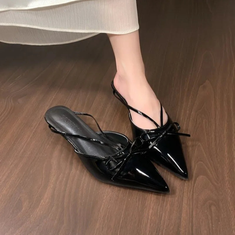 LBSFY -Female Pointed Toe Footwear New 2025 Pumps Women Low Heel Shoes Mules Fashion Butterfly-Knot Shallow Ladies Heel Shoes Slides