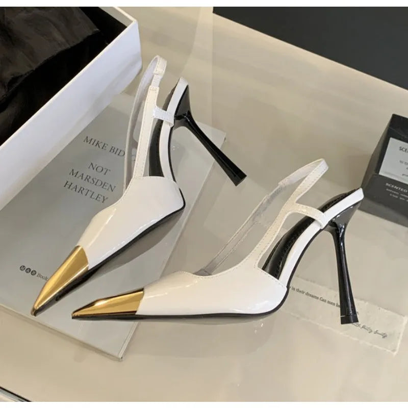 LBSFY -Designer Street Style Back Strap Pumps Women Sexy Splicing Pointed Toe Elegant Thin Low Heels Mule Party Dress Shoes Sandal
