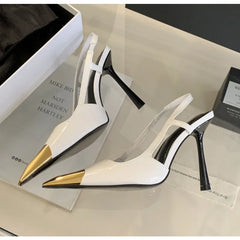LBSFY -Designer Street Style Back Strap Pumps Women Sexy Splicing Pointed Toe Elegant Thin Low Heels Mule Party Dress Shoes Sandal