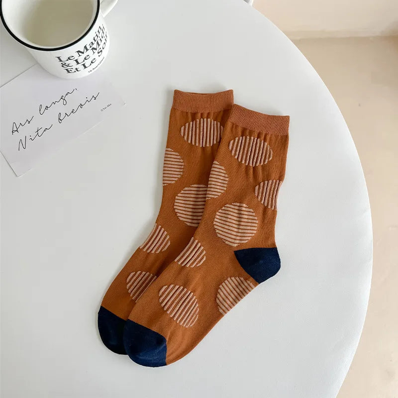 Lbsfy Women Socks Cotton Spring Autumn Japanese Style Harajuku Comfort Hip Hop Cute Classic Short Crew Dot Socks Girls Gift