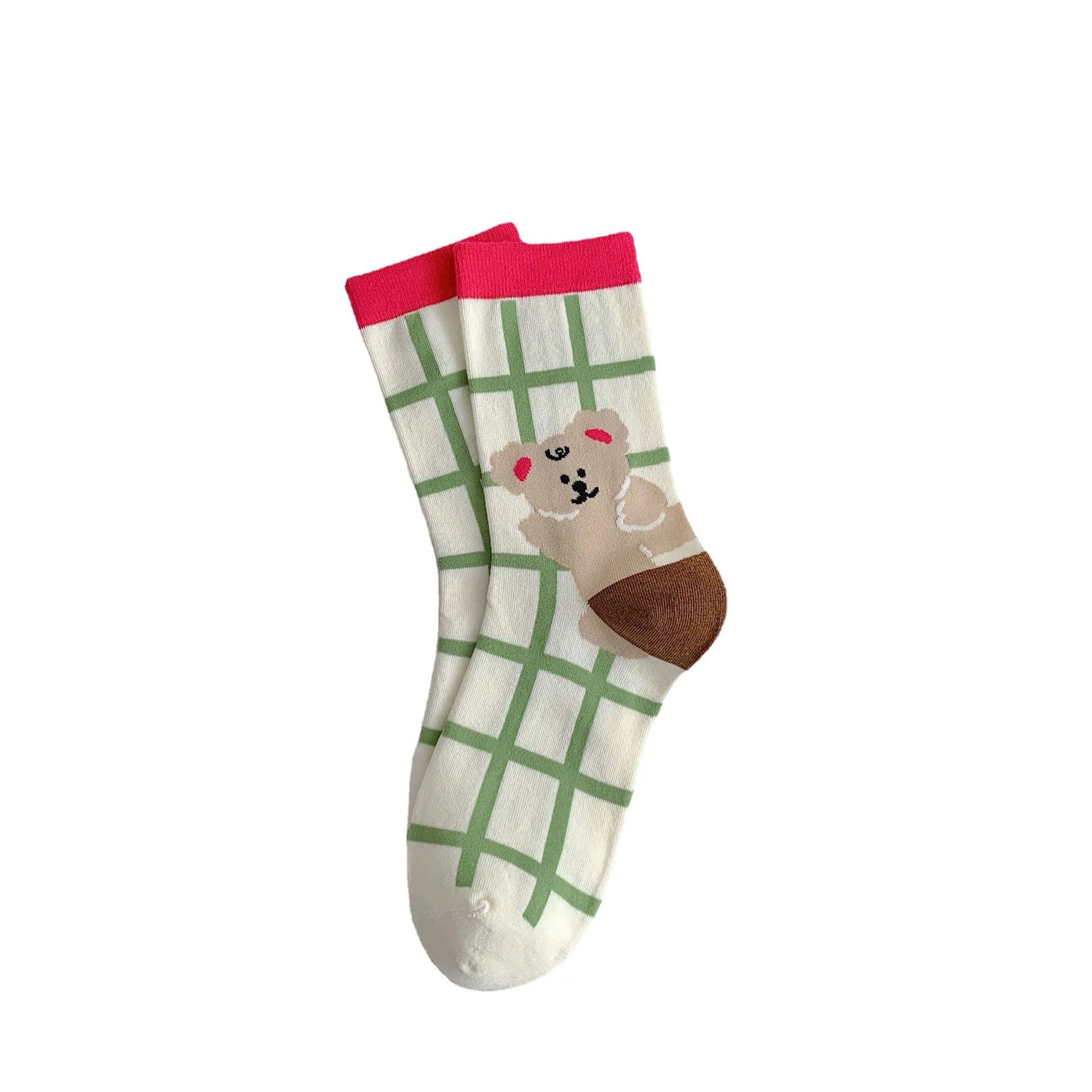 Lbsfy Women Socks Mid-tube Female Graffiti Illustration Stripe Cute Kawaii Harajuku Cartoon Cat Bear Animal Breathable Cotton Socks