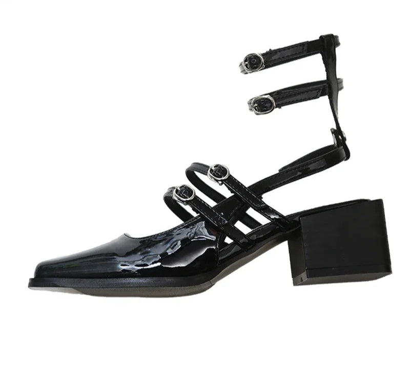 LBSFY  Summer Thick Heel Women Sandals Fashion Square Toe Cross Ankle Strap Shoes Ladies Elegant Party Dress Sandalias