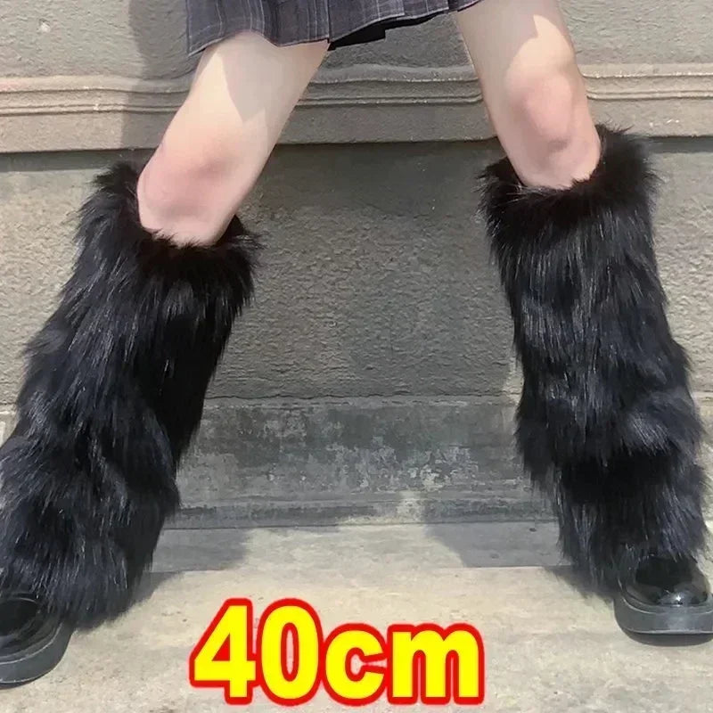Lbsfy 1/2pairs Y2K Spicy Girls Imitation Rabbit Fur Grass Leg Covers Plush Thickened Velvet Subcultural Tubing Stacked Furry Leg