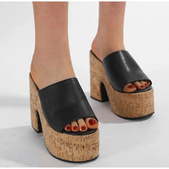 LBSFY -Retro Denim Fabric 12cm High Heels Female Slippers Sandals Summer 2025 Thick Bottom Platform Open Toe Trendy Women Casual Shoes