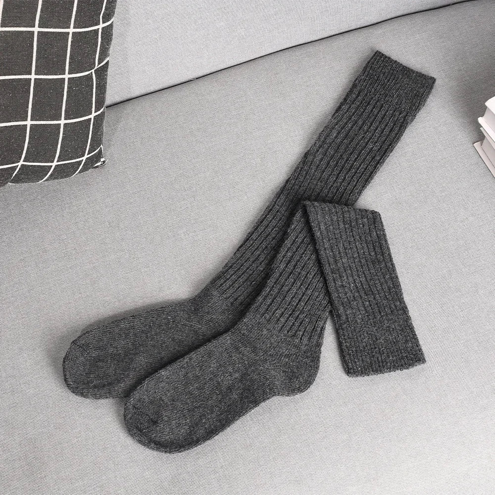 Lbsfy Winter Knitting Cotton Long Socks Women Wool Cashmere Stockings Warm Thick Thigh High Stocking Girls Solid Knee Socks Calf Sock