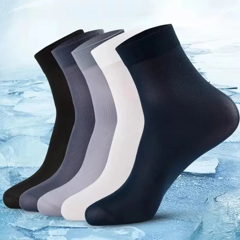 Lbsfy 10/20pairs Men's Summer Thin Ice Silk Mid-Calf Socks Solid Business Socks Breathable Spring Ultra-Thin Ankle Bamboo Fiber Socks