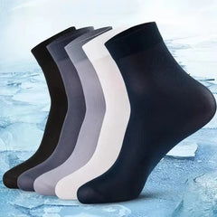 Lbsfy 10/20pairs Men's Summer Thin Ice Silk Mid-Calf Socks Solid Business Socks Breathable Spring Ultra-Thin Ankle Bamboo Fiber Socks