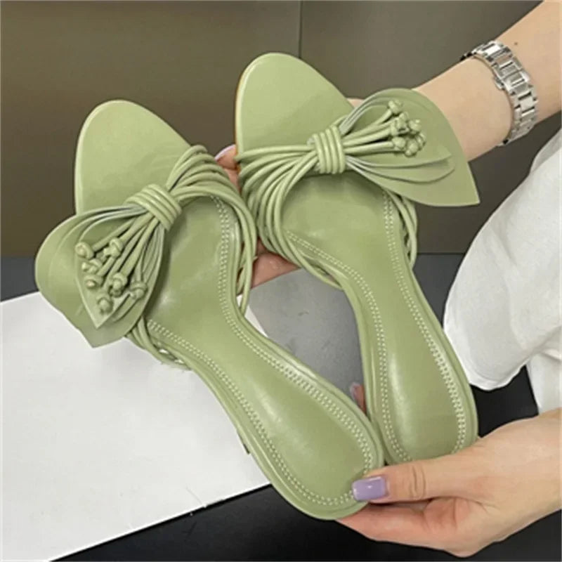 LBSFY -Fashion Open Toe Narrow Band Butterfly-kont Thin Heels Women Slippers Summer Party Dress Slides Shoes
